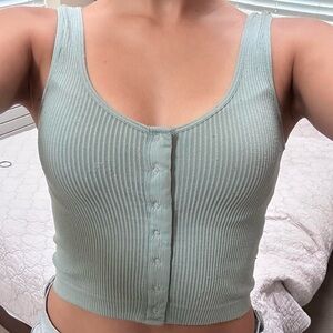 Light Blue Crop Top with Buttons Down the Middle